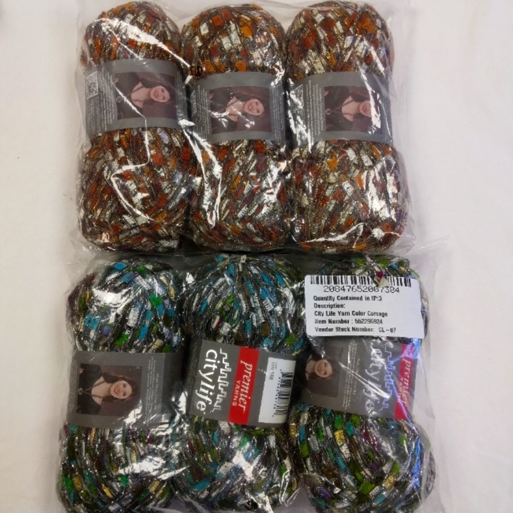 City Life Premier Yarns, 3 balls corsage, 3 balls golden.